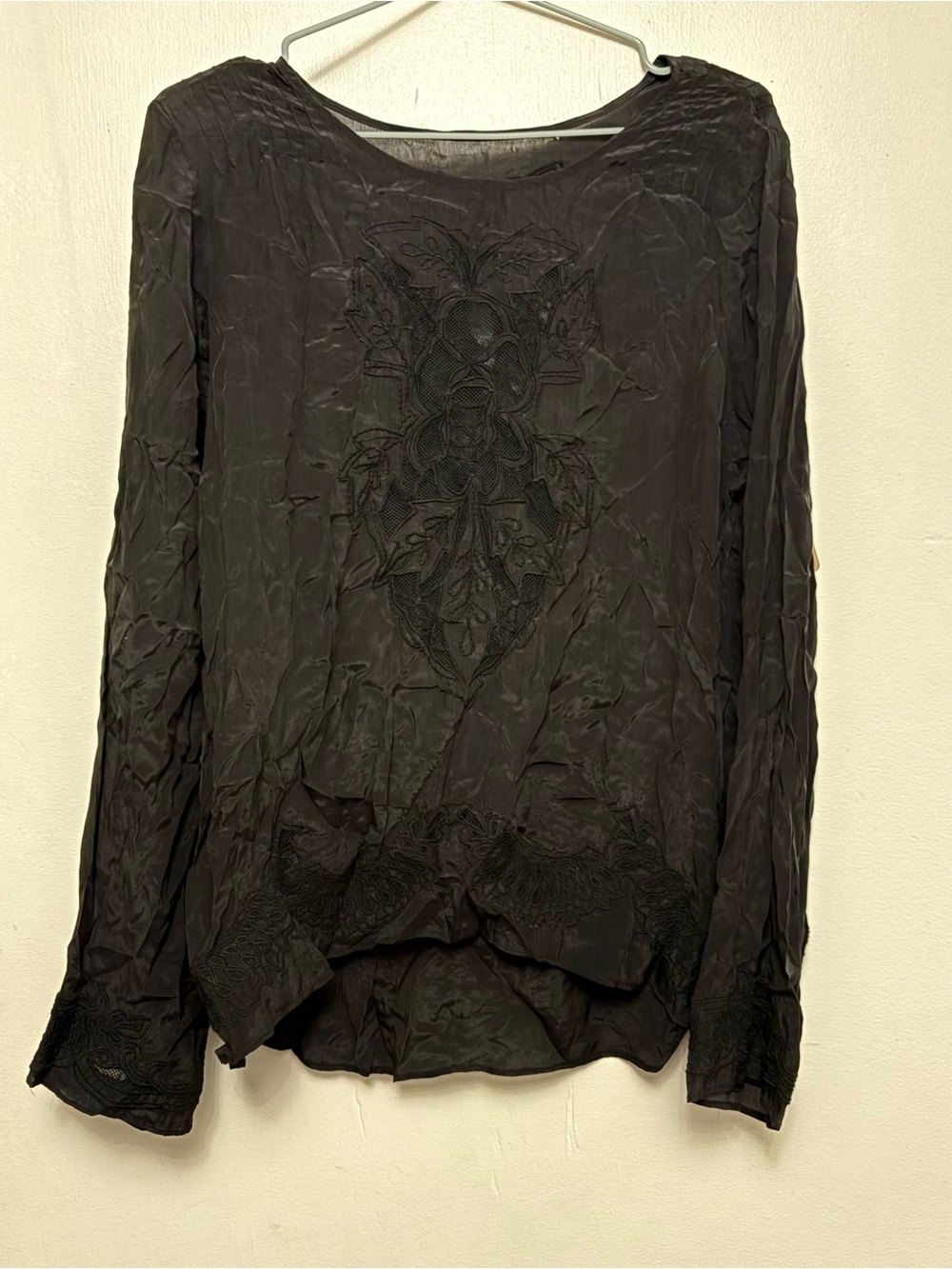 π€ π₯jet black gothic lace mesh silky lightweight long sleeved top